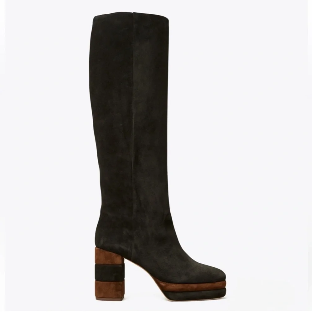 New Tory Burch Platform Tall Knee High Suede Boots - Picture 2 of 8